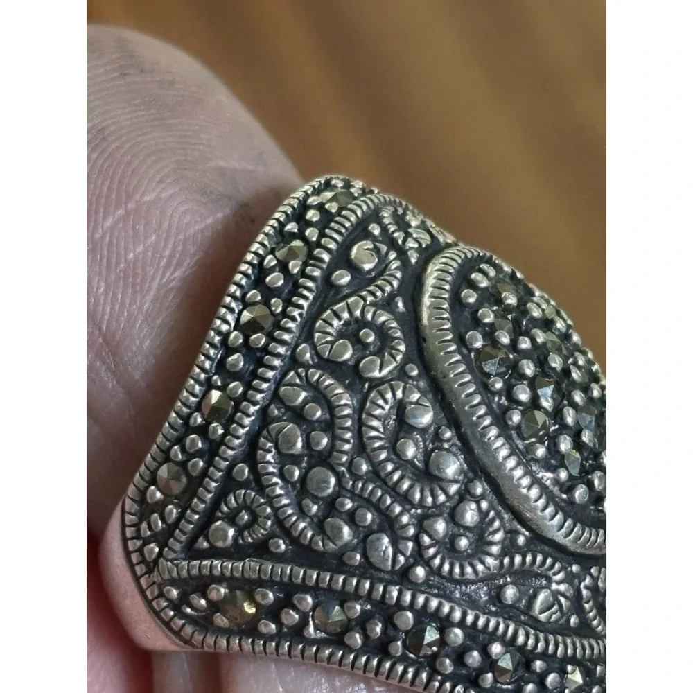 Vintage Marcasite 925 Sterling Silver Cocktail Ring Size 6.25, 11.6 Grams